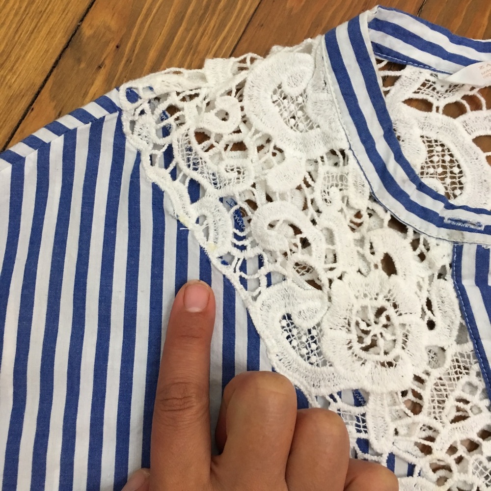 Zara Trafaluc Blue White Striped Blouse XS - Picture 8 of 8